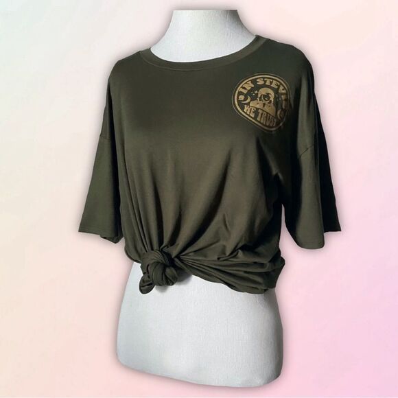 “In Stevie We Trust” Custom, Oversize Army Green Lounge Tee - Picture 1 of 16